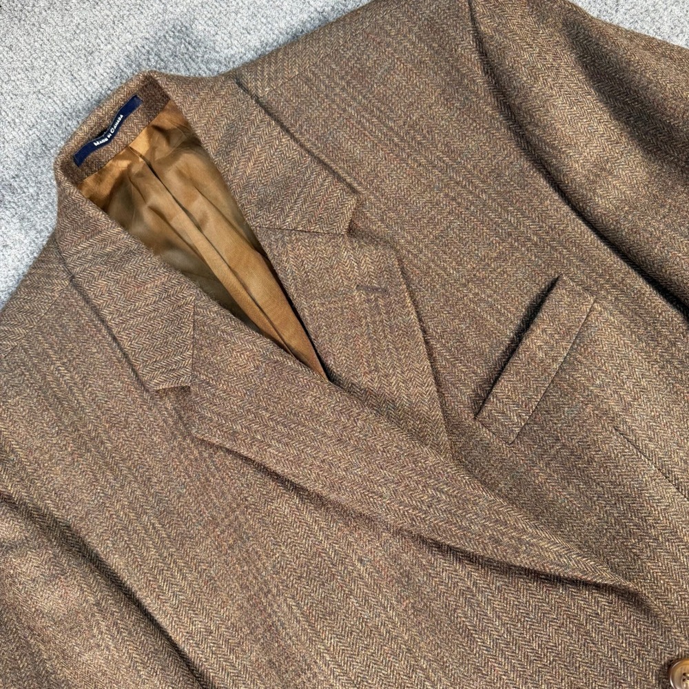 Chaps Ralph Lauren Mens 46S Brown Herringbone Wool Sport Coat Blazer Made Canada